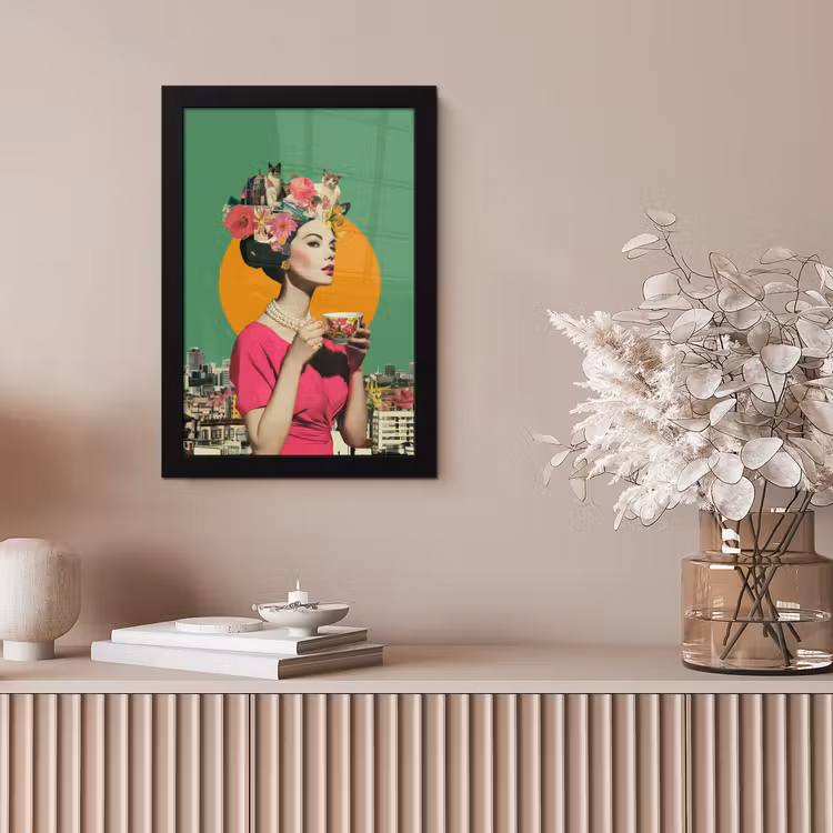 Retro - Vrouw - Stad - Zon fotolijst zwart zonder passe partout klein -sfeer5