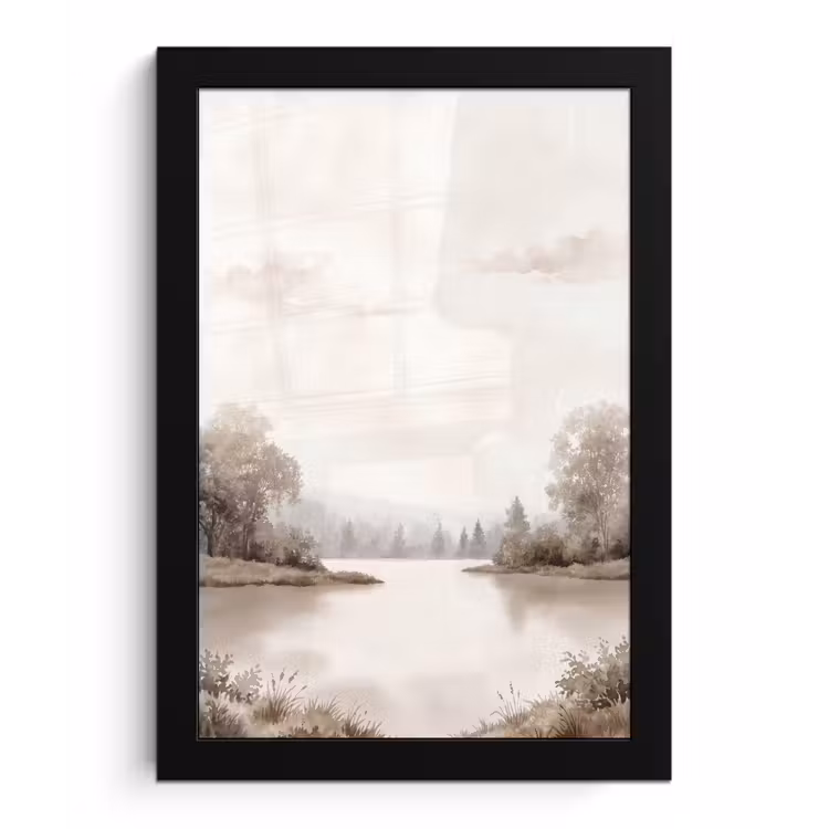Rivierlandschap - Minimalistisch - Aardetinten fotolijst zwart zonder passe partout klein -3d