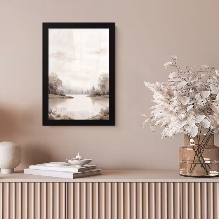 Rivierlandschap - Minimalistisch - Aardetinten fotolijst zwart zonder passe partout klein -sfeer5