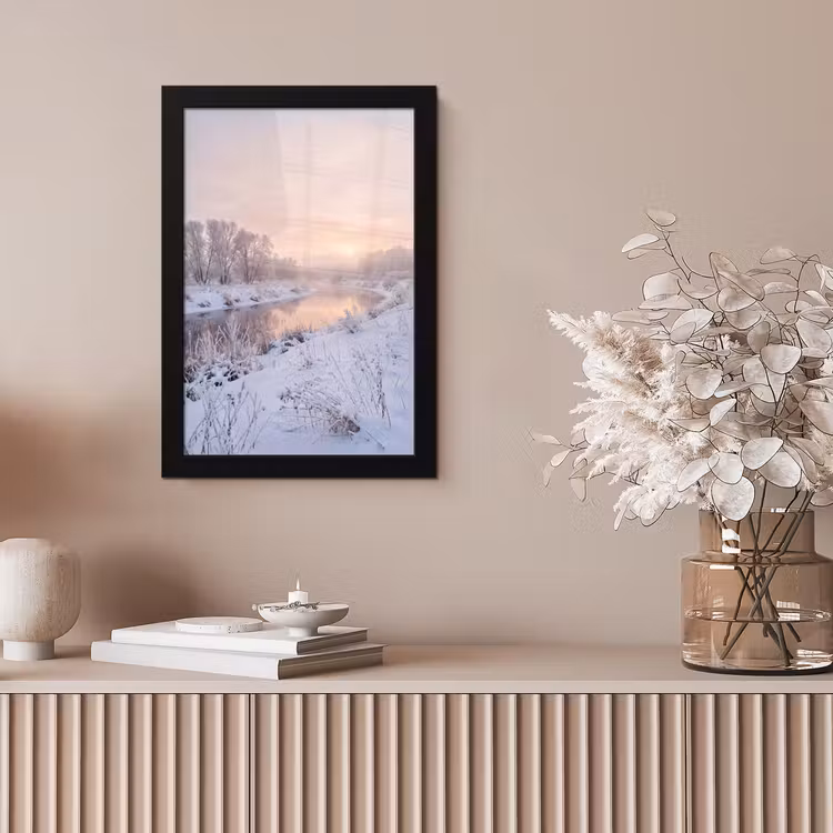 Rivier - Winter - Landschap - Sneeuw - Zonsopgang fotolijst zwart zonder passe partout klein -sfeer5