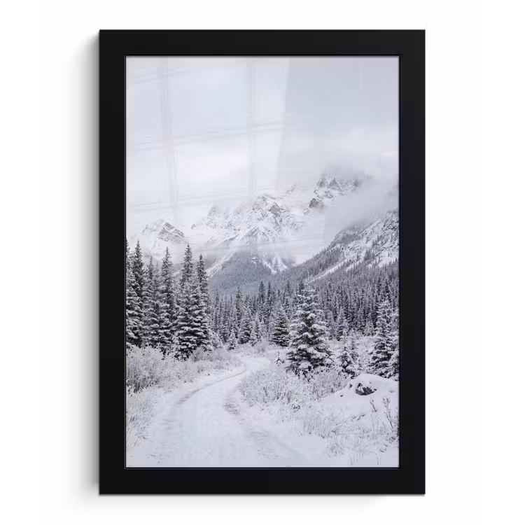 Weg - Bergen - Sneeuw - Naaldbos - Avontuurlijk fotolijst zwart zonder passe partout klein -3d
