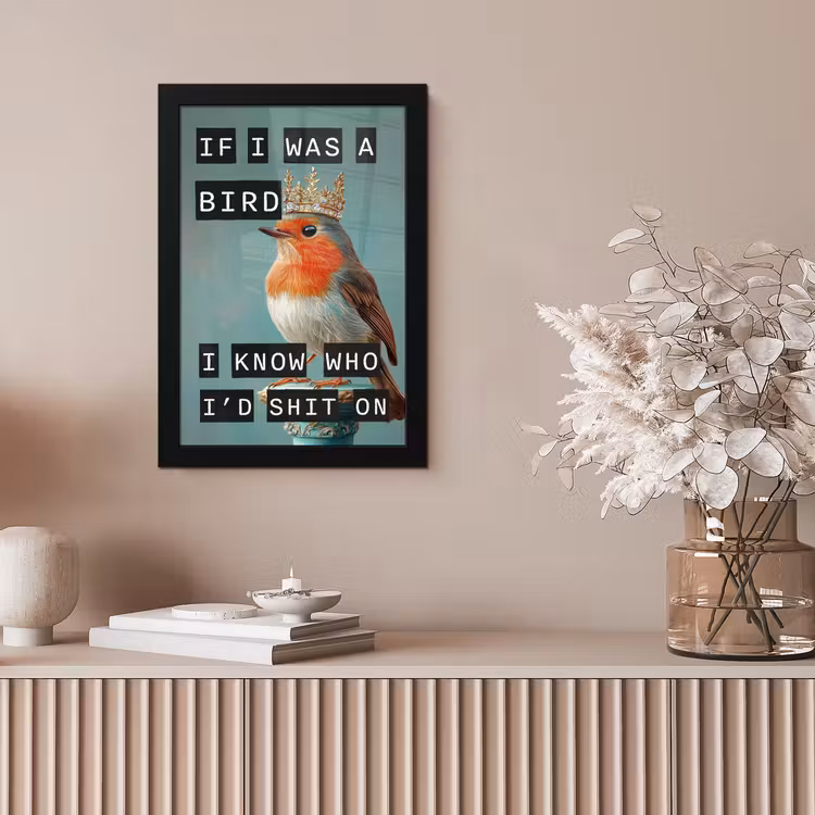 Roodborstje - Vogel - Blauw - Decoratie fotolijst zwart zonder passe partout klein -sfeer5