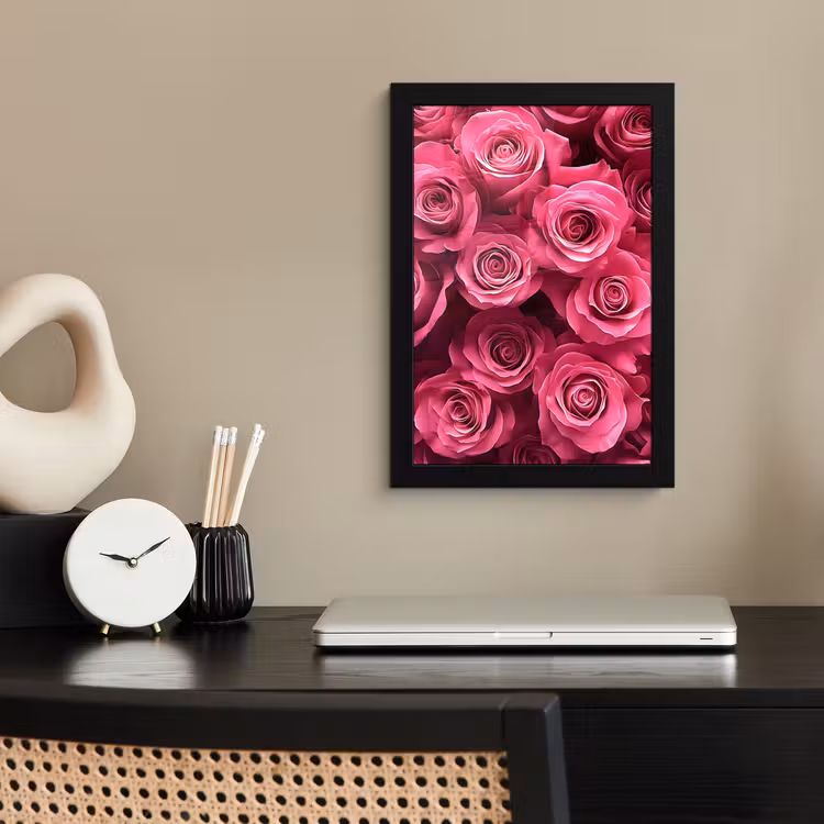 Rozen - Pink - Bloem fotolijst zwart zonder passe partout klein -sfeer1