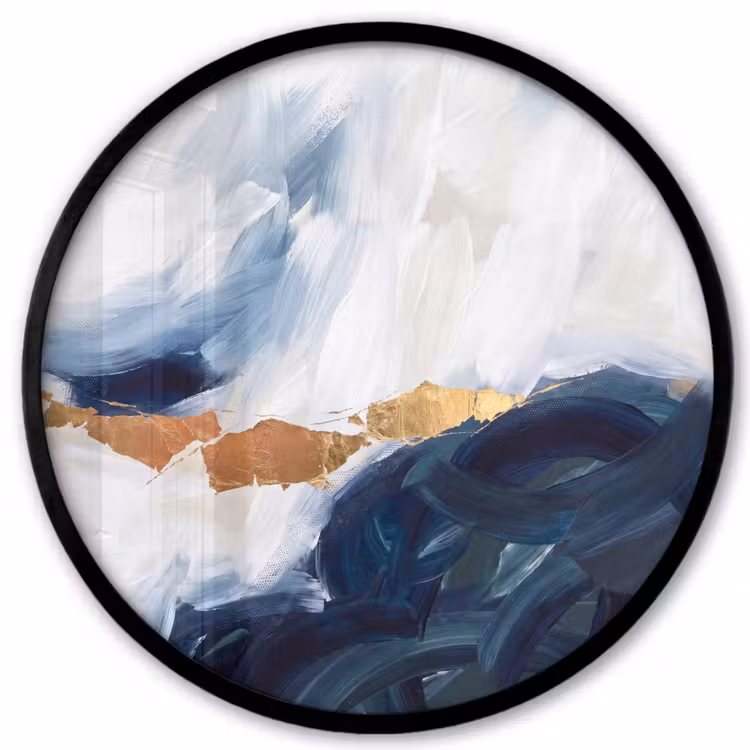 Abstract - Acryl - Blauw - Goud - Elegant Fotolijst rond zonder passe partout klein -3d