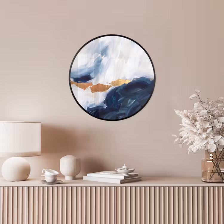 Abstract - Acryl - Blauw - Goud - Elegant Fotolijst rond zonder passe partout klein -sfeer3
