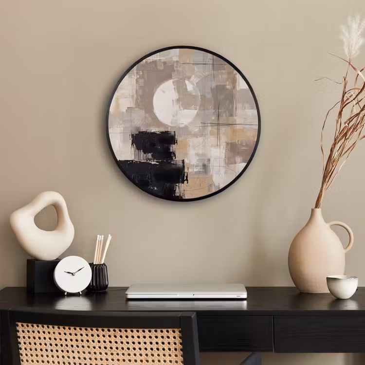 Abstract - Cirkel - Modern - Beige - Zwart - Minimalistisch Fotolijst rond zonder passe partout klein -sfeer1
