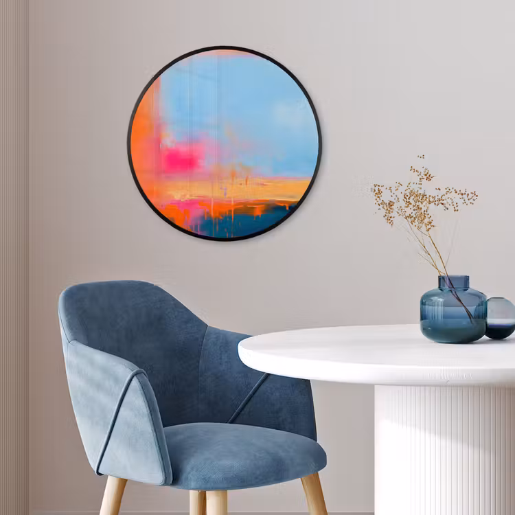 Abstract - Kleurvlakken - Modern - Oranje - Blauw Fotolijst rond zonder passe partout klein -sfeer2