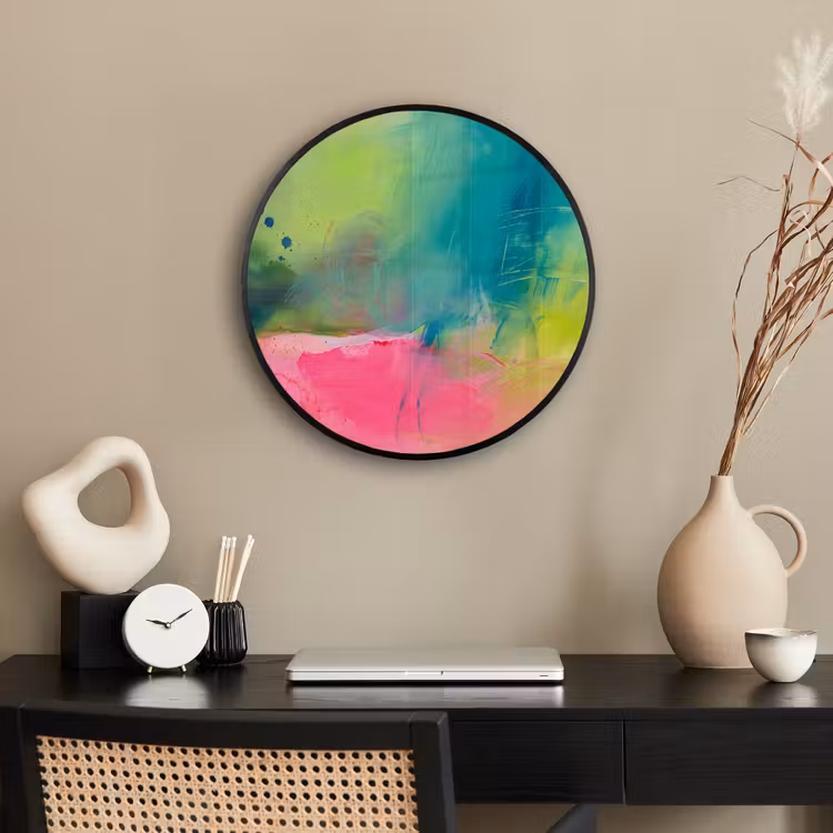 Abstract - Kleuren - Modern - Groen - Roze Fotolijst rond zonder passe partout klein -sfeer1