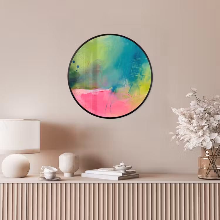 Abstract - Kleuren - Modern - Groen - Roze Fotolijst rond zonder passe partout klein -sfeer3