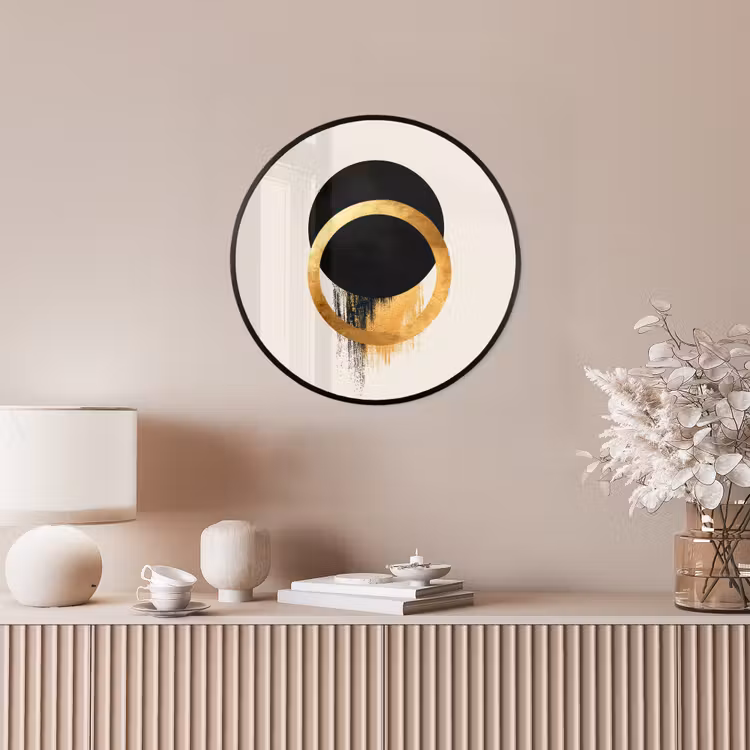 Abstract ontwerp - Zwarte cirkel - Verfvlekken Fotolijst rond zonder passe partout klein -sfeer3