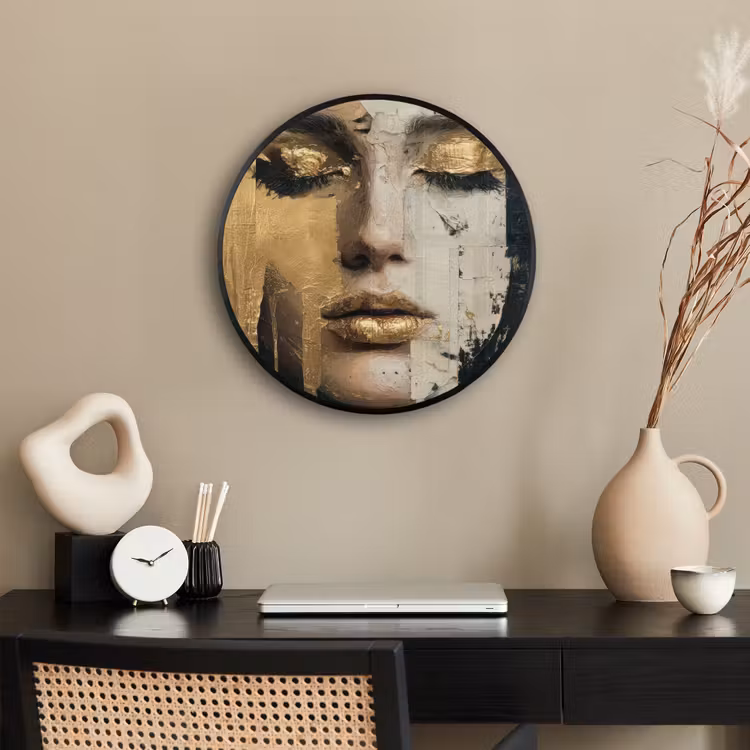 Abstract - Goud - Gezicht - Lippen Fotolijst rond zonder passe partout klein -sfeer1
