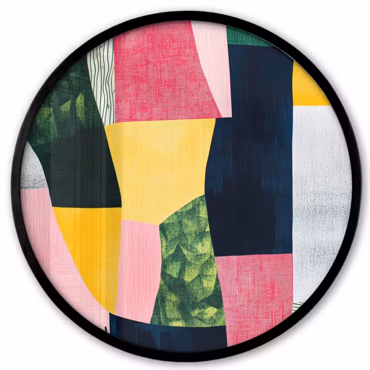 Abstract - Roze - Lappen - Vormen - Geel Fotolijst rond zonder passe partout klein -3d