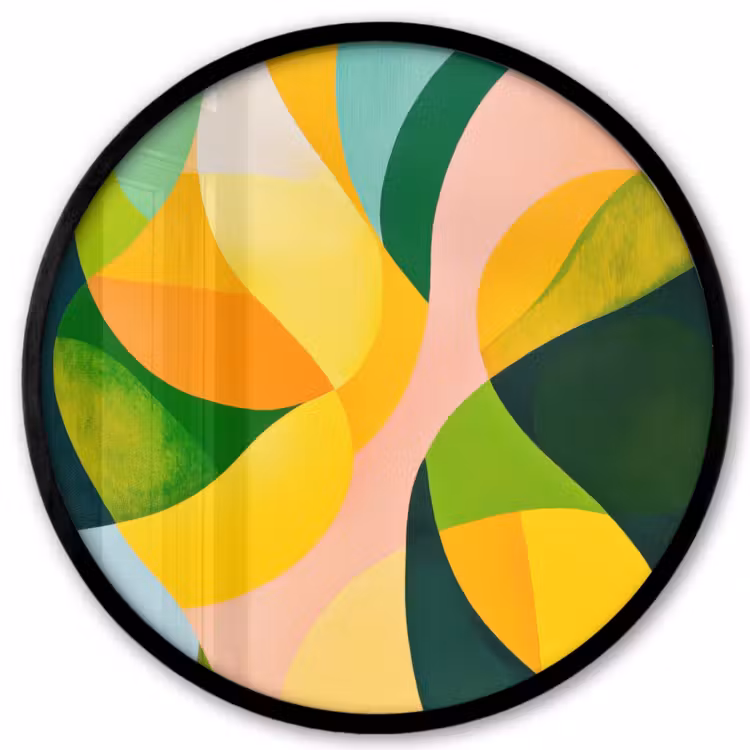 Abstract - Geel - Roze - Groen Fotolijst rond zonder passe partout klein -3d