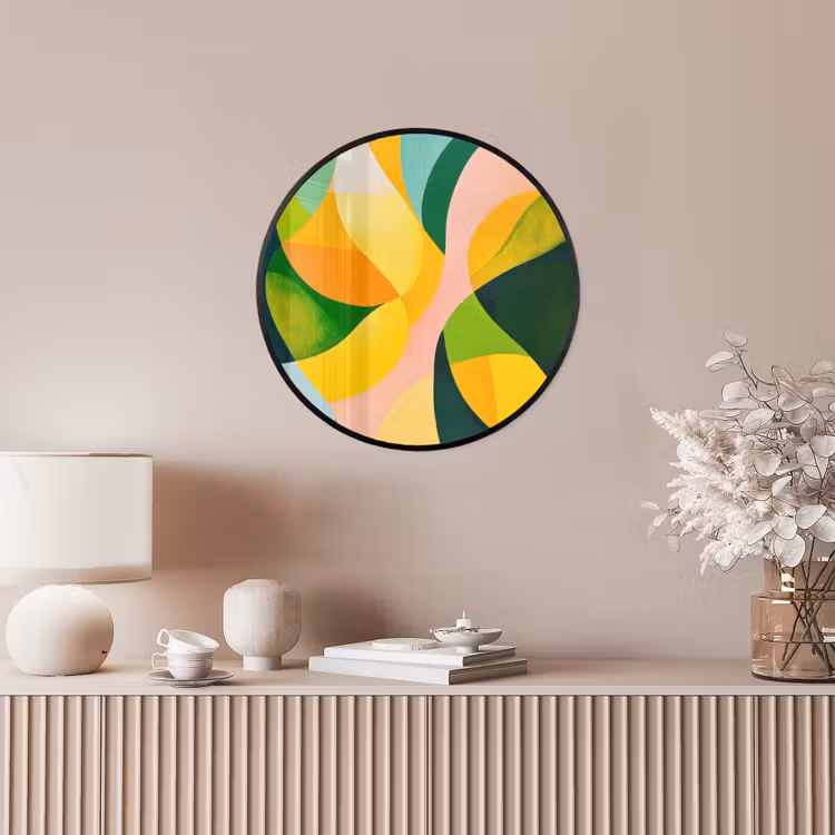 Abstract - Geel - Roze - Groen Fotolijst rond zonder passe partout klein -sfeer3