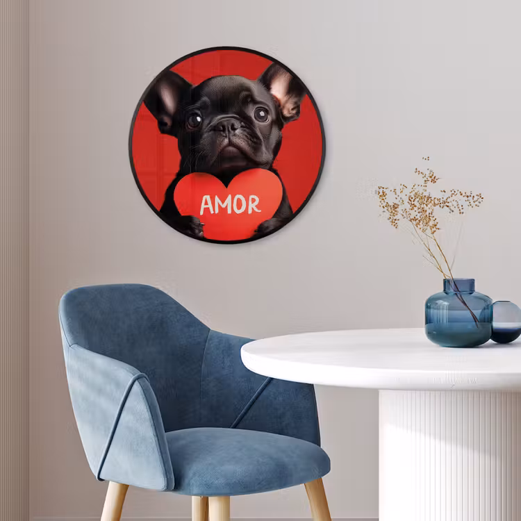 Amor - Hond - Hartje - Rood Fotolijst rond zonder passe partout klein -sfeer2