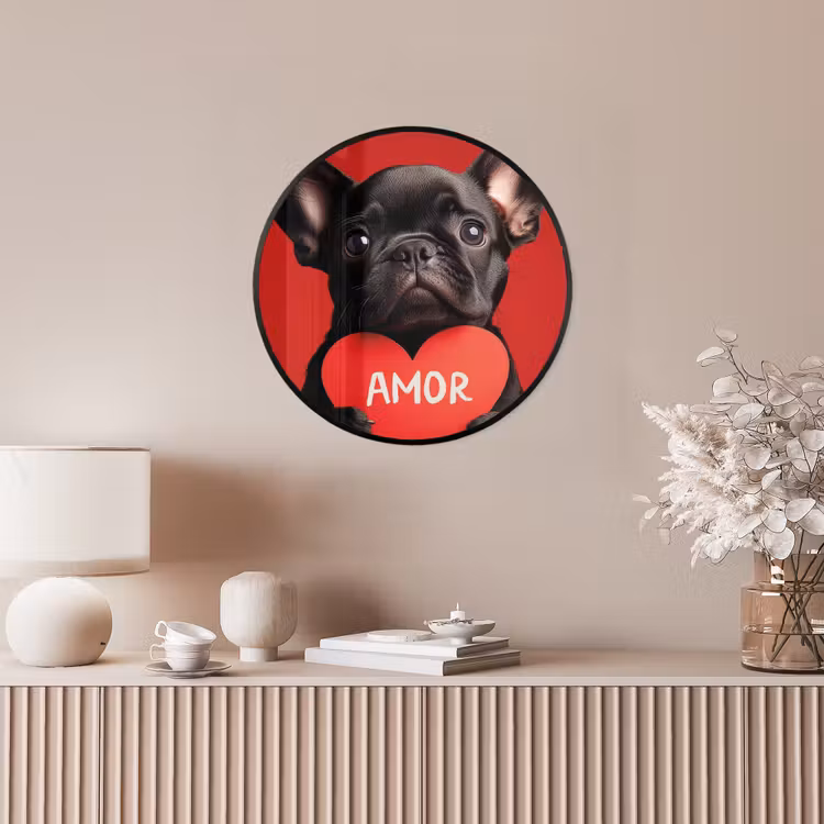 Amor - Hond - Hartje - Rood Fotolijst rond zonder passe partout klein -sfeer3