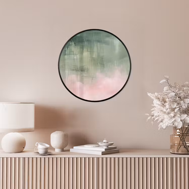 Kunst - Abstract - Modern - Groen - Roze Fotolijst rond zonder passe partout klein -sfeer3