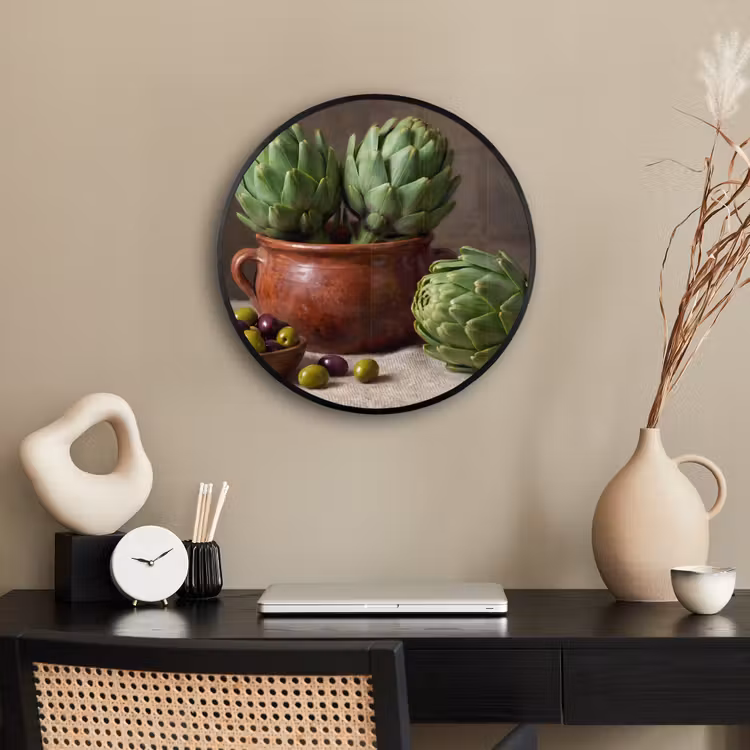 Photo Frame Round - Artichokes - Olives - Food - Artisjokken - Olijven - Eten Fotolijst rond zonder passe partout klein