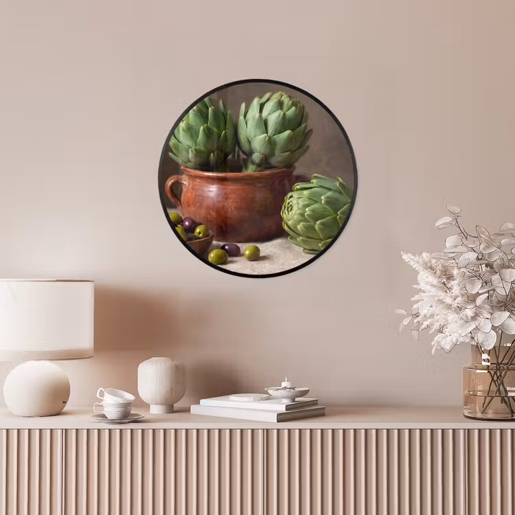 Photo Frame Round - Artichokes - Olives - Food - Artisjokken - Olijven - Eten Fotolijst rond zonder passe partout klein