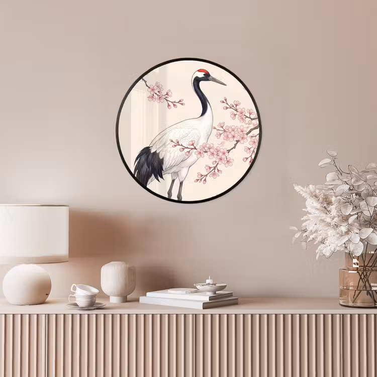 Aziatisch - Kraanvogel - Beige Fotolijst rond zonder passe partout klein -sfeer3