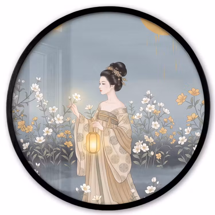 Aziatisch - Vrouw - Kimono Fotolijst rond zonder passe partout klein -3d