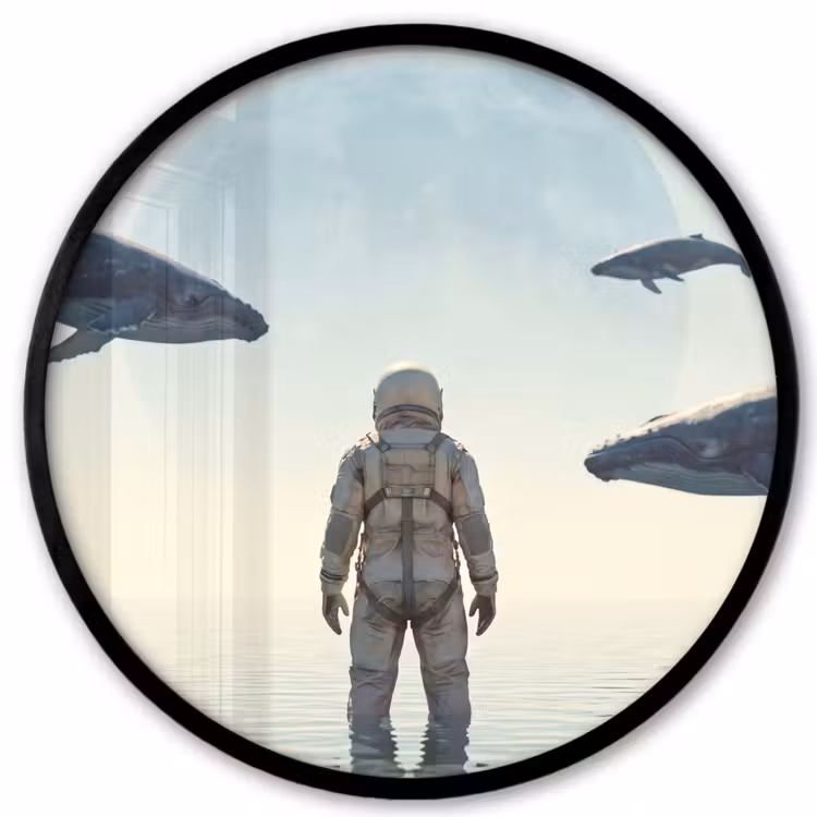 Photo Frame Round - Astronaut - Whale - Fantasy - Ruimtevaarder - Walvis - Fantasie Fotolijst rond zonder passe partout klein