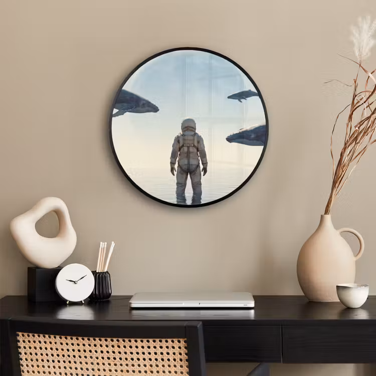 Photo Frame Round - Astronaut - Whale - Fantasy - Ruimtevaarder - Walvis - Fantasie Fotolijst rond zonder passe partout klein
