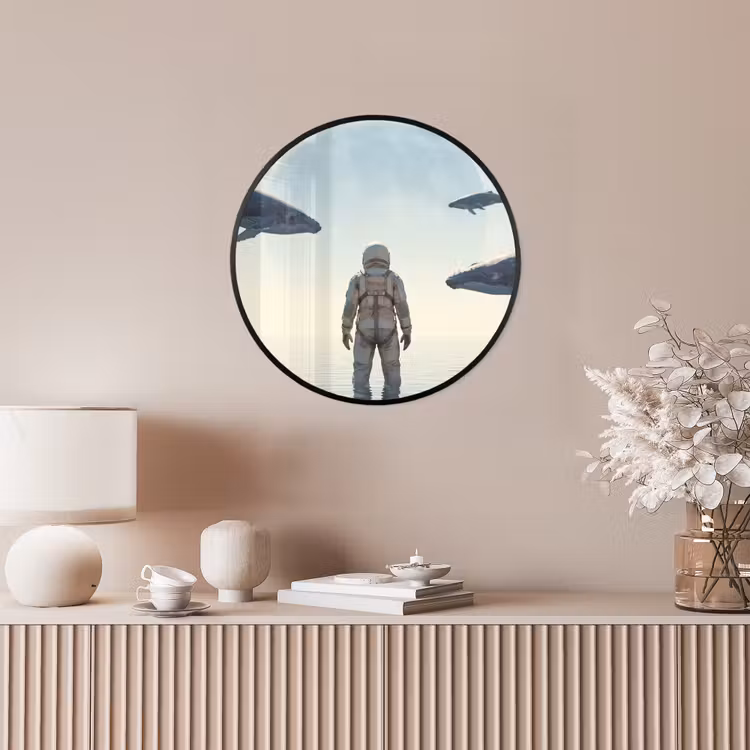 Photo Frame Round - Astronaut - Whale - Fantasy - Ruimtevaarder - Walvis - Fantasie Fotolijst rond zonder passe partout klein