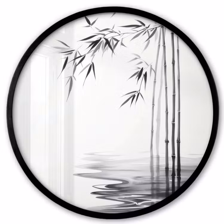 Bamboestammen - Water - Minimalistisch - Wit Fotolijst rond zonder passe partout klein -3d