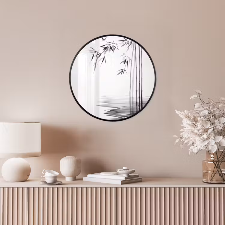 Bamboestammen - Water - Minimalistisch - Wit Fotolijst rond zonder passe partout klein -sfeer3