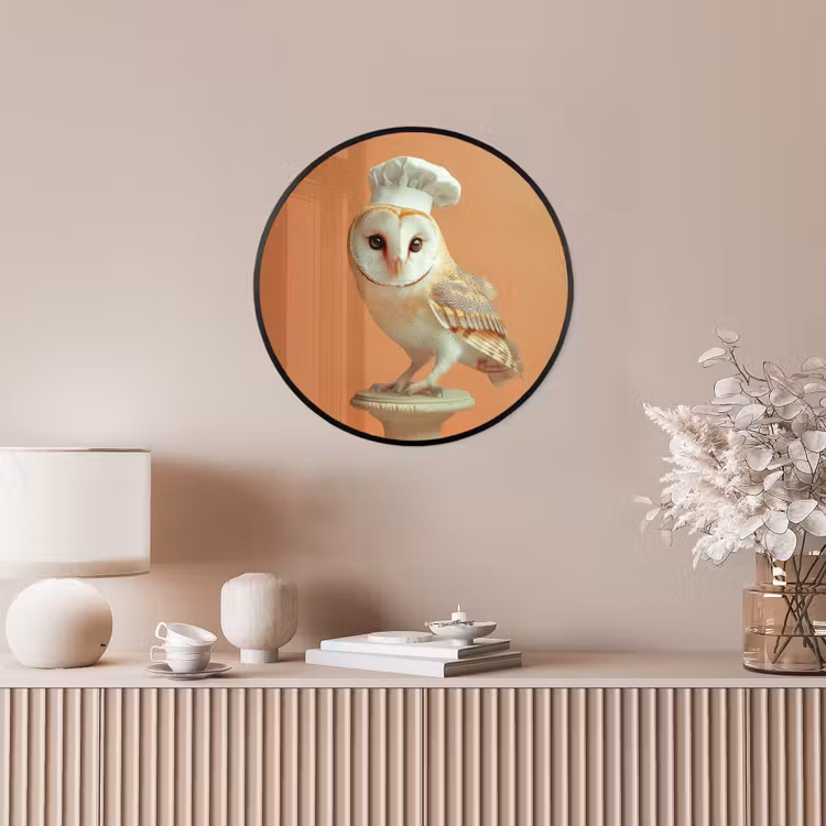 Kerkuil - Koksmuts - Oranje - Vogel Fotolijst rond zonder passe partout klein -sfeer3
