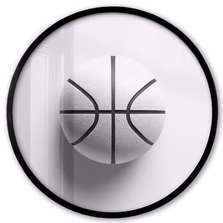 Basketbal - Wit - Schaduw - Lijnen Fotolijst rond zonder passe partout klein -3d