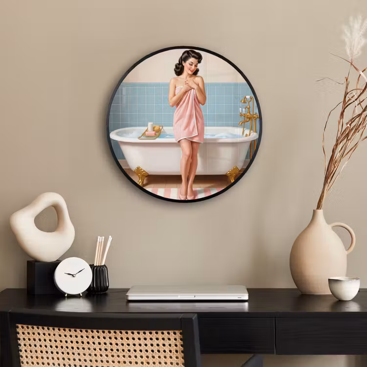 Badkamer - Vrouw - Roze Fotolijst rond zonder passe partout klein -sfeer1