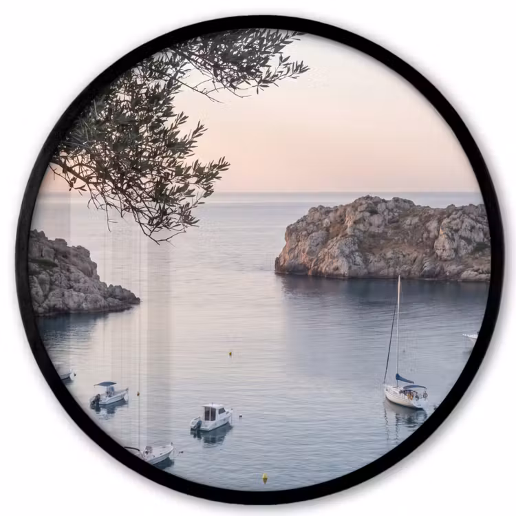 Photo Frame Round - Bay - boats - sunset - Baai - boten - zonsondergang Fotolijst rond zonder passe partout klein