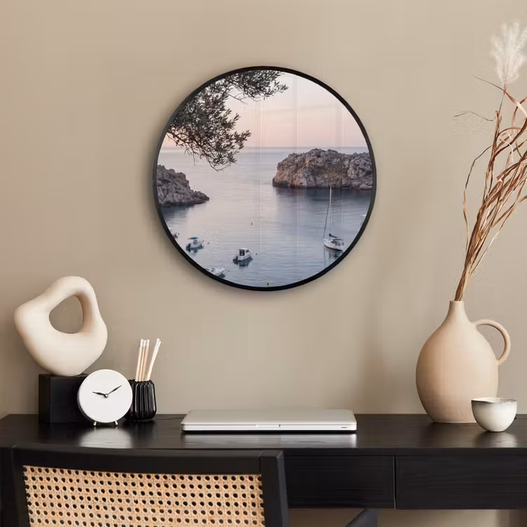 Photo Frame Round - Bay - boats - sunset - Baai - boten - zonsondergang Fotolijst rond zonder passe partout klein