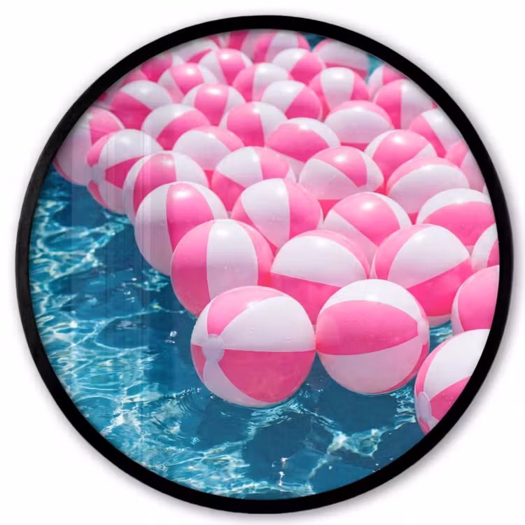 Strandballen - Roze - Water Fotolijst rond zonder passe partout klein -3d