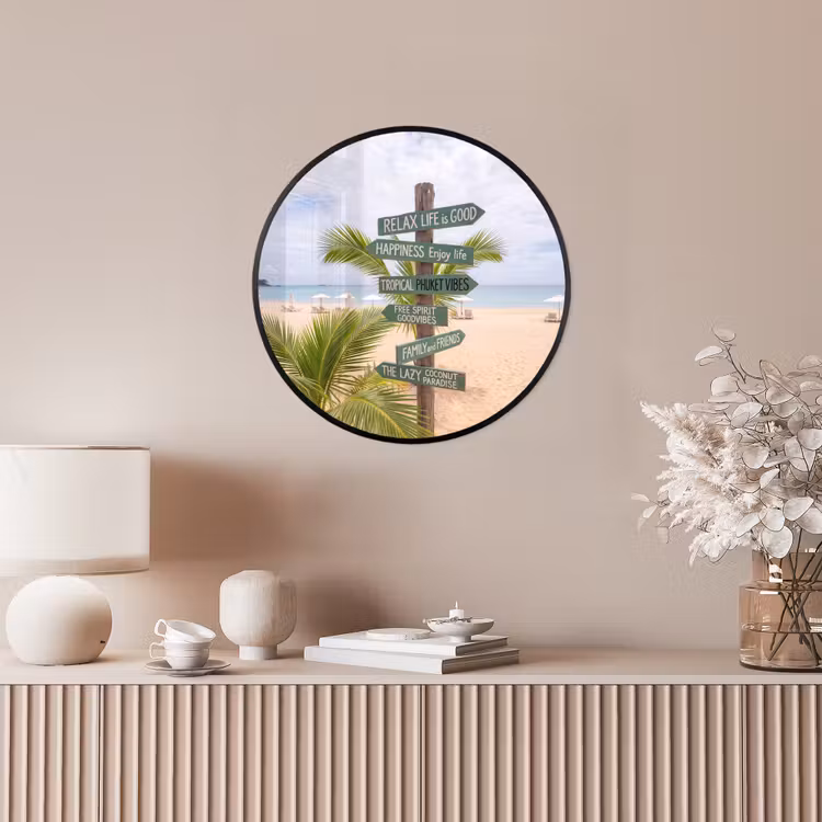 Strand - Wegwijzer - Palmen - Tropisch - Groen Fotolijst rond zonder passe partout klein -sfeer3