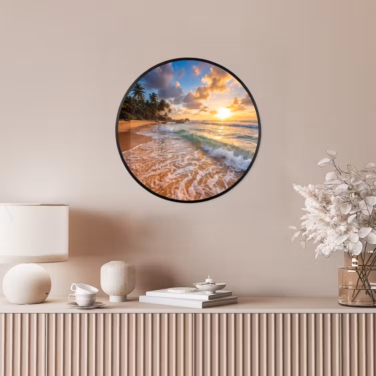 Strand - Zonsondergang - Golven - Natuur - Goud Fotolijst rond zonder passe partout klein -sfeer3