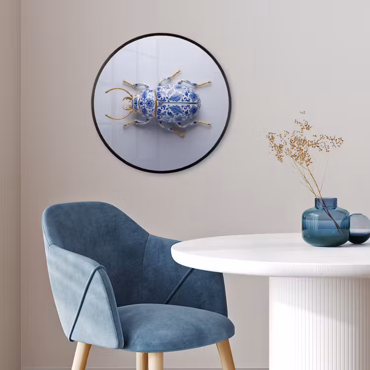 Kever - Delfts  - Blauw - Goud Fotolijst rond zonder passe partout klein -sfeer2