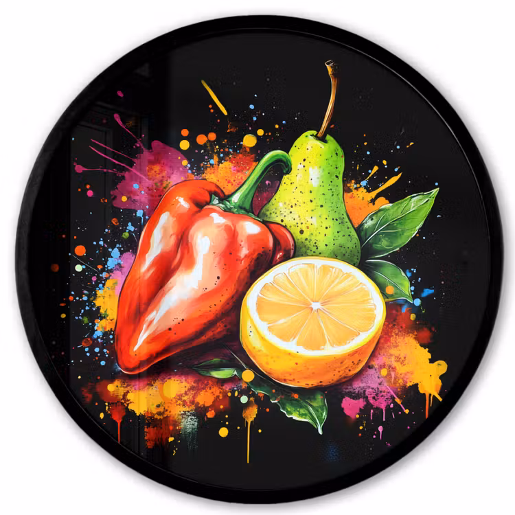 Paprika - Peer - Citroen - Graffiti - Verf - Abstract Fotolijst rond zonder passe partout klein -3d