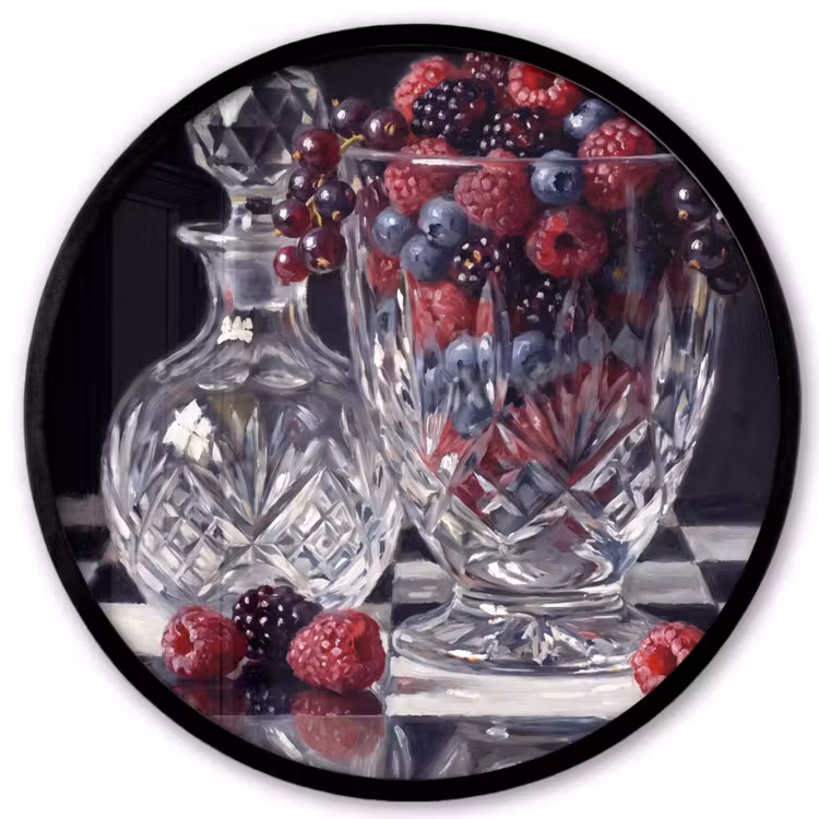 Photo Frame Round - Berries - Crystal - Still Life - Bessen - Kristal - Stilleven Fotolijst rond zonder passe partout klein