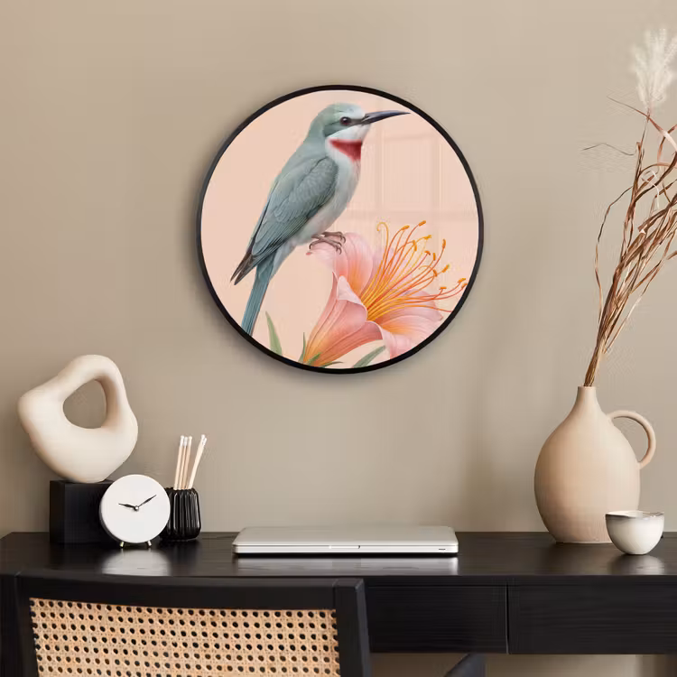 Vogel - Bloem - Natuur - Roze Fotolijst rond zonder passe partout klein -sfeer1
