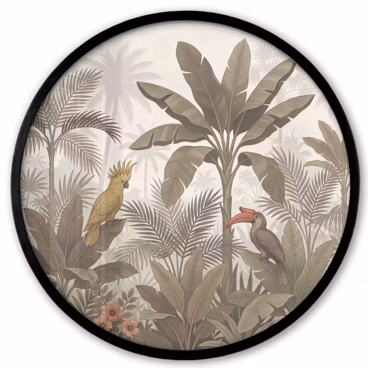Vogel - Jungle - Tropisch - Illustratie - Groen Fotolijst rond zonder passe partout klein -3d