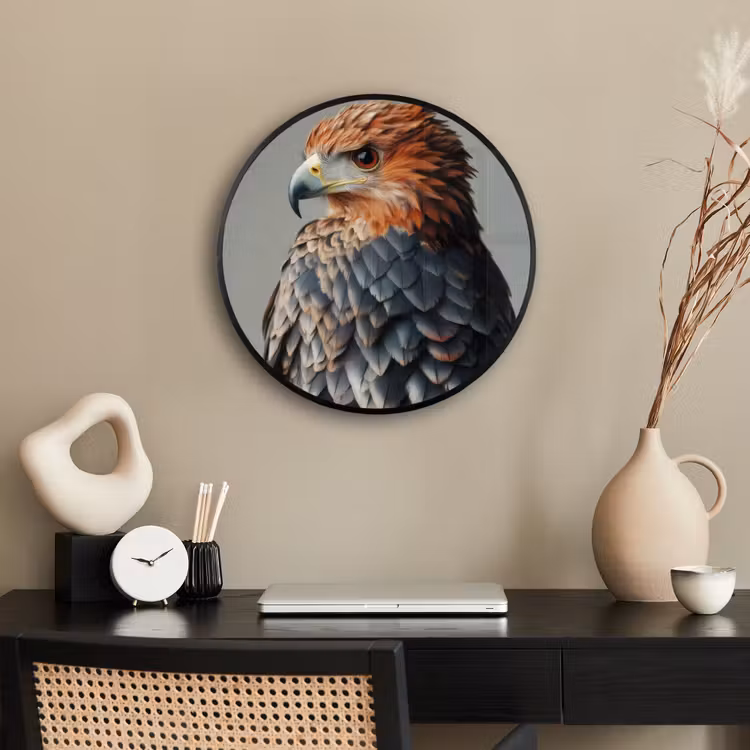 Vogel - Realistisch - Veren - Bruin Fotolijst rond zonder passe partout klein -sfeer1