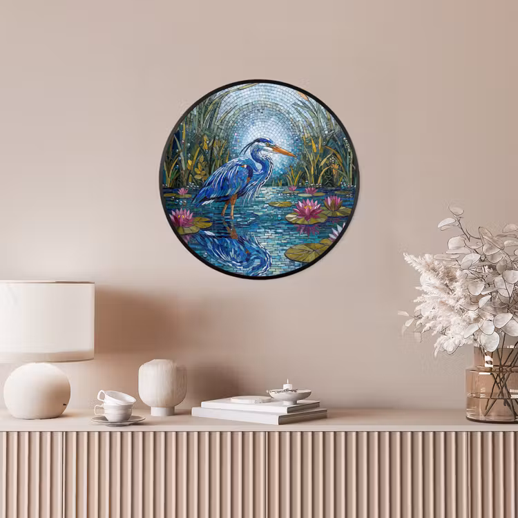Vogel - Water - Natuur - Abstract - Blauw Fotolijst rond zonder passe partout klein -sfeer3