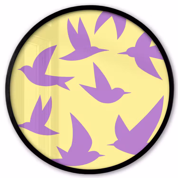 Vogels - Cirkel - Geel - Beweging Fotolijst rond zonder passe partout klein -3d