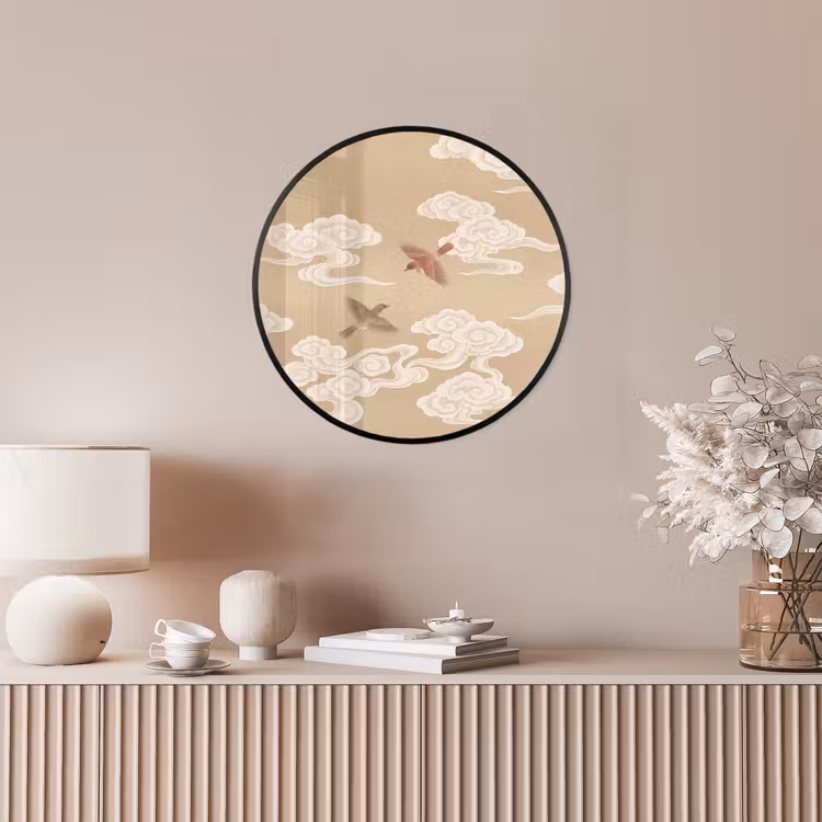 Vogels - Vliegen - Beige Fotolijst rond zonder passe partout klein -sfeer3