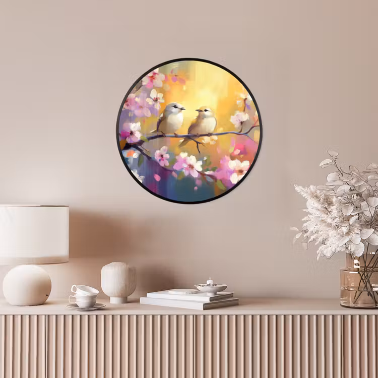 Vogels - Bloemen - Roze Fotolijst rond zonder passe partout klein -sfeer3