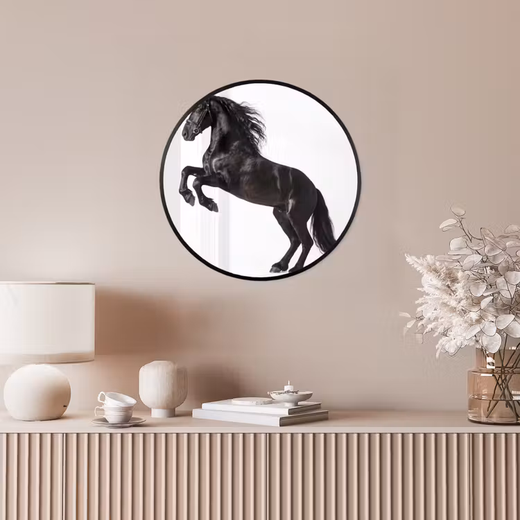Zwart - Paard - Portret Fotolijst rond zonder passe partout klein -sfeer3