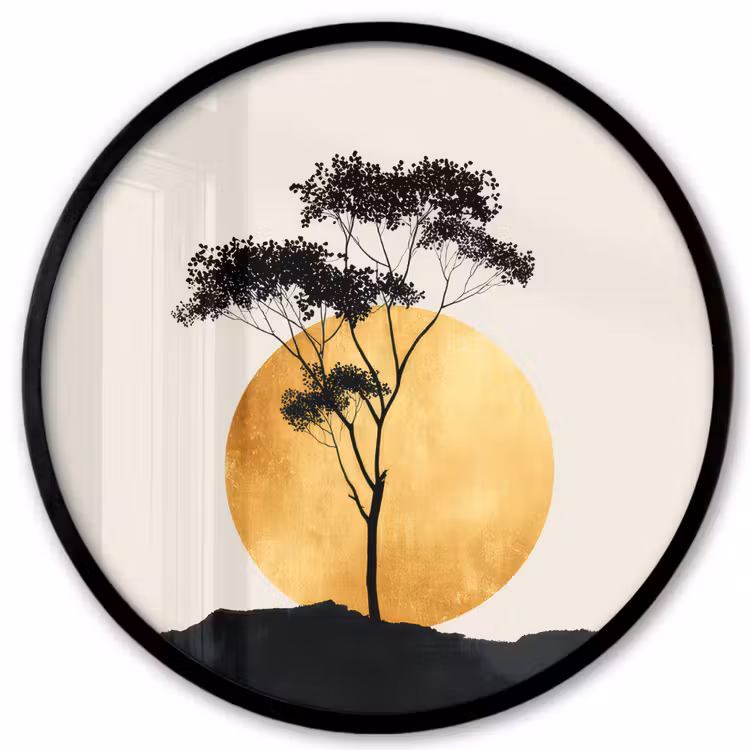 Zwarte boom - Gouden cirkel - Heuvel Fotolijst rond zonder passe partout klein -3d